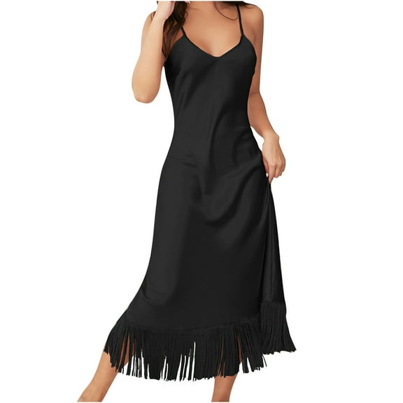 IROINNID Sundress For Women Fashion V-neck Comfortable Loose Home Night Dress Below The Knee Solid Color Dress