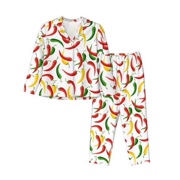 Pajamas for Women Set - bell Pepper colorful Comfy Long Sleeve Button Up Pajama Sets for Women 2 Piece, Soft Sleepwear Nightwear Pjs Lounge Sets for Women with Pockets