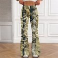 thumbnail image 6 of Grblisyd Girls Flare Leg Uniform Pants High Waist Fashion Camo Maple Leaf Print Bell Bottoms With Button and Pockets, 6 of 6