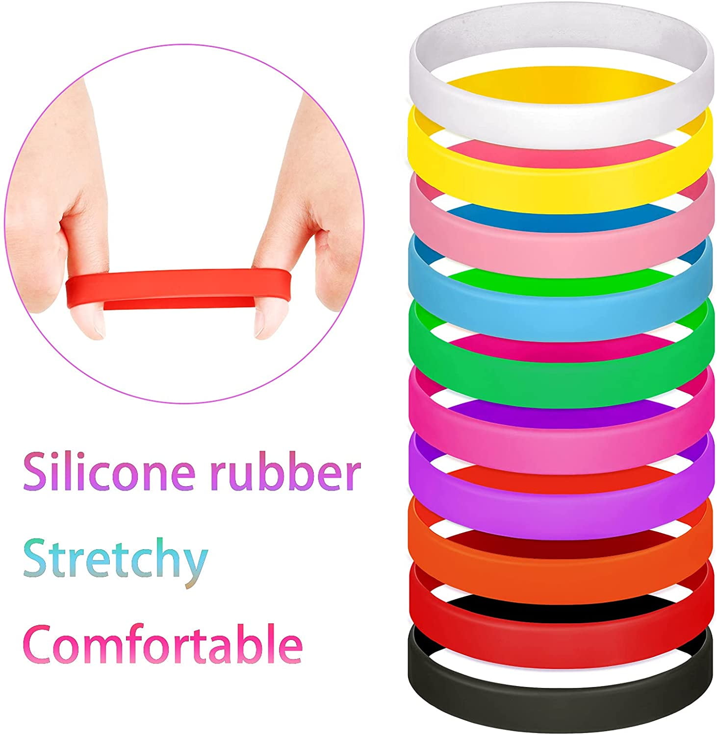 10 Assorted Colors 100 Pieces Blank Silicone Wristbands Solid Color Rubber Bracelets Stretch Silicone Wristband Blank Bracelets Sports Accessories for Woman Men Games Sports Teams and Events 