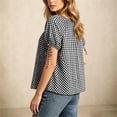 thumbnail image 5 of cocolona Womens Summer Plaid Tops Crew Neck Short Sleeve Tie Button Shirts Dressy Casual Loose Blouses, 5 of 6