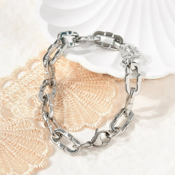 304 Stainless Steel Dapped Chain Bracelets for Women Stainless Steel color 8-1/2 inch(21.7cm)