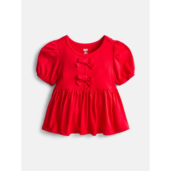 Wonder Nation Toddler Girls Peplum Top with Short Puff Sleeves, Sizes 18M-5T