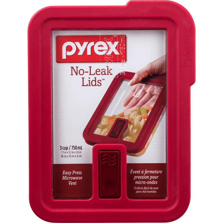 Pryex No-Leak Clear 3 Cup Rectangle Glass Storage Set with Red Plastic  Cover, 6 Piece 