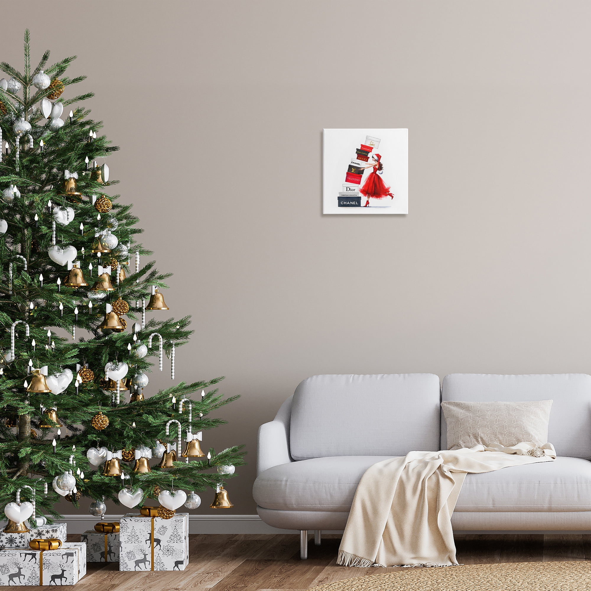 Stupell Industries Holiday Glam Shopping Boxes Holiday Painting Gallery Wrapped Canvas Art Prints Wall Art, 17 x 17