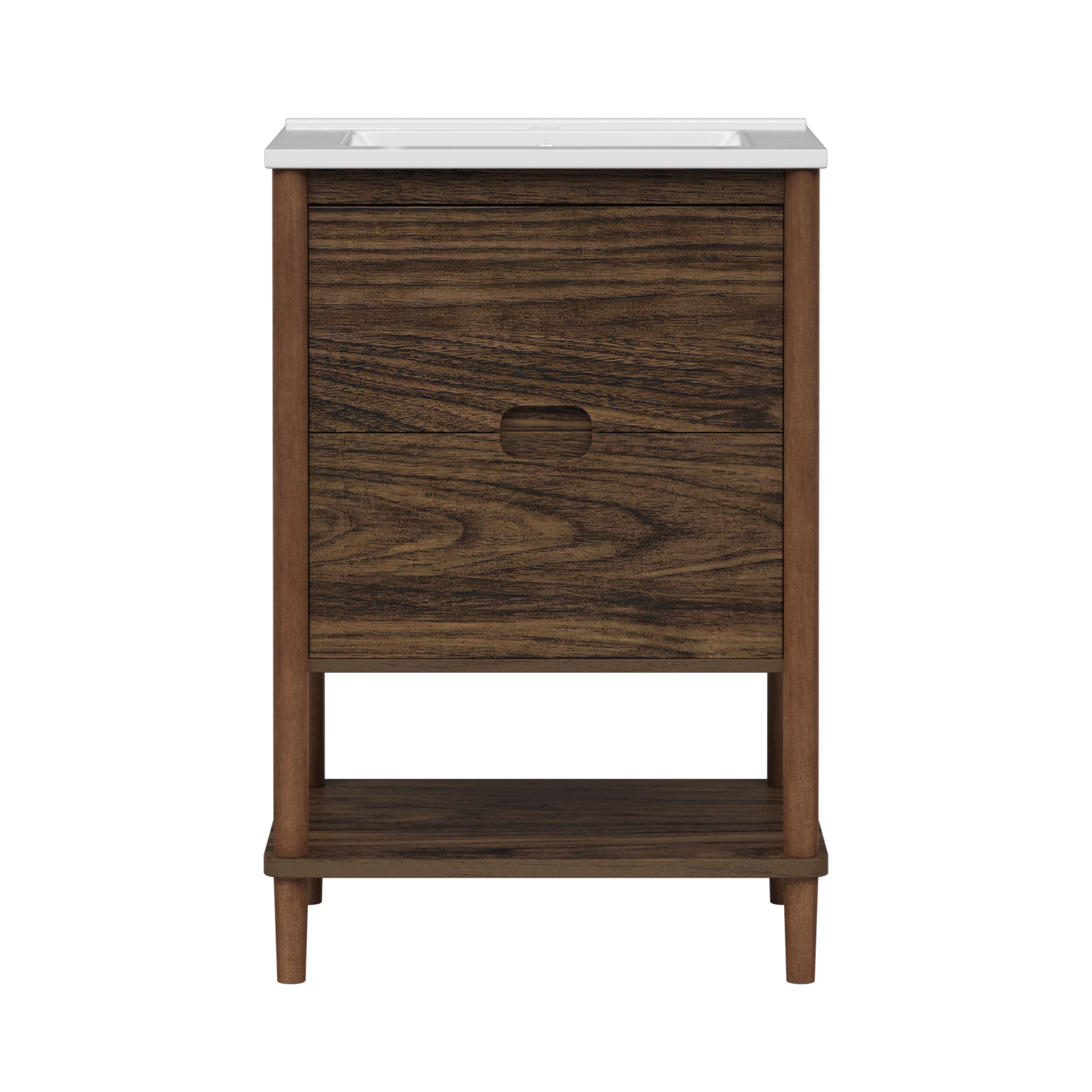 Teamson Home Ellery 24" Single Bathroom Vanity Integrated Square Sink and Two Drawers, Walnut