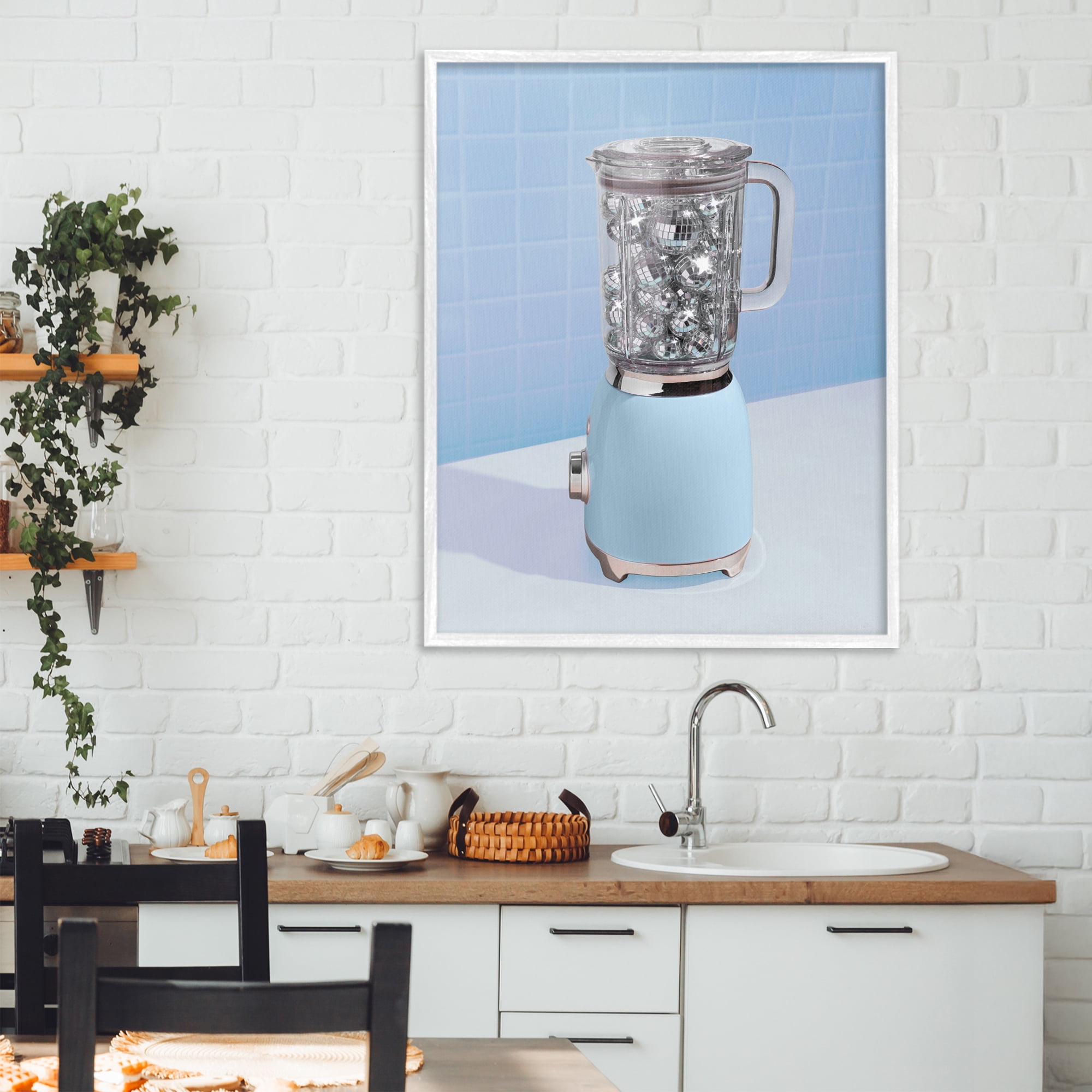 Stupell Industries Disco Drink Mixer over Blue White Framed Giclee Art, design by LISH Creative