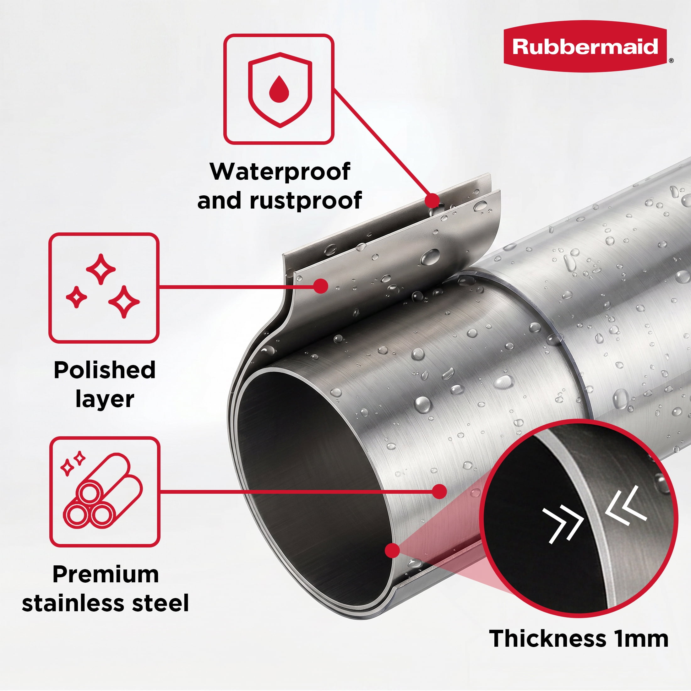 Rubbermaid No Drill Tension or Wall Mount 44" to 72" Adjustable Shower Curtain Rod, Rustproof Stainless Steel, Brushed Nickel