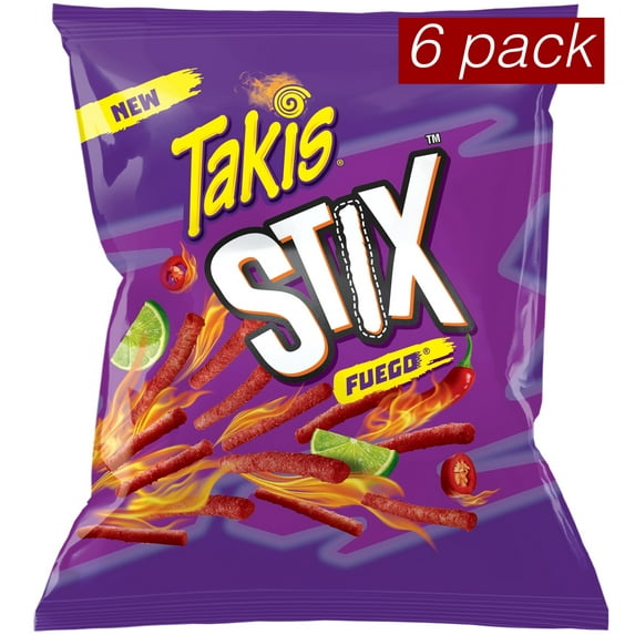 Takis Stix – Crispy Corn Snacks – Fuego Flavor (Hot Chili Pepper & Lime), 6 Individual Snack Pack Bags (4 oz each)
