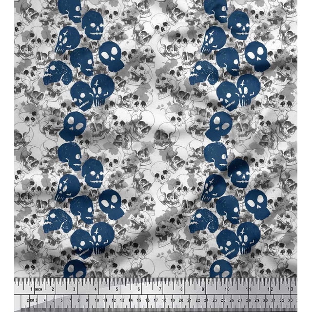 Soimoi Poly Georgette Fabric Skull Halloween Printed Fabric 1 Yard 52 Inch Wide