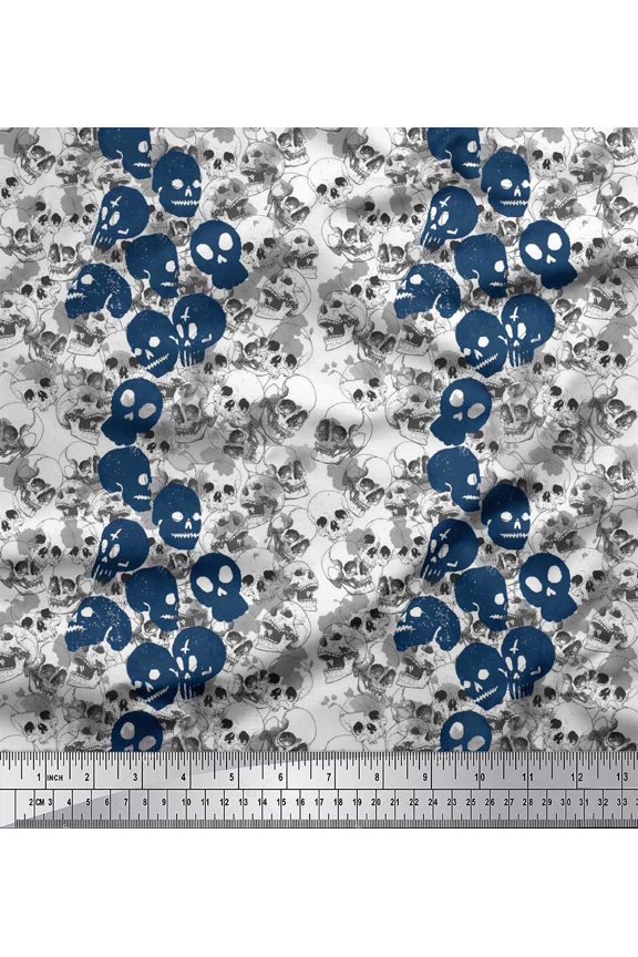 Poly Georgette Fabric Skull Halloween Printed Fabric 1 Yard 52 Inch Wide