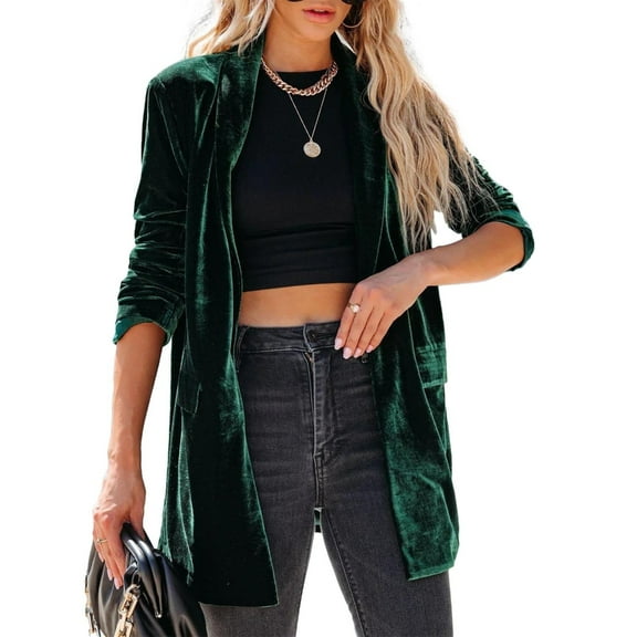 Long Sleeve Velvet Blazered Jacket Suit Open Front Cardigan Coat with Pocket