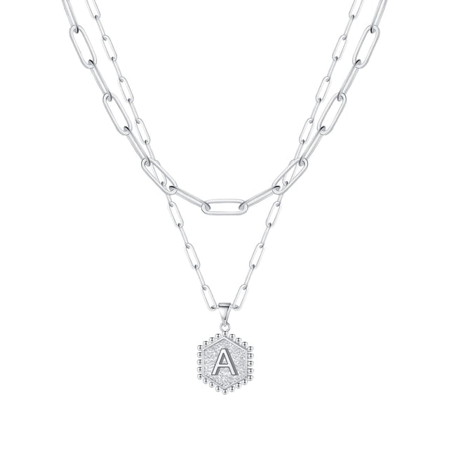 Kcodviy Collier Hexagone initial 26 Collier Y pour Femmes Colliers pour Diamant Collier Ras-du-Cou Femmes A Z 26 Collier pour Femmes Alphabet initial Colliers Argentés pour Femmes