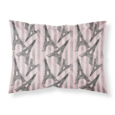 Watercolor Eiffel Tower and Stripes Fabric Standard Pillowcase