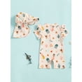 thumbnail image 3 of Baby Girls Swimsuit Playsuits Flying Sleeve Swimwear Infant One Piece Bathing Suit with Sun Hat, 3 of 6