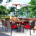thumbnail image 3 of Gymax 7PCS Patio Dining Furniture Set Yard w/ Wooden Tabletop Red Cushions, 3 of 10