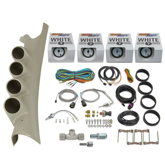 GlowShift 2003-2009 Dodge Ram Cummins Taupe Quad Gauge Package with White 7 Color DS5 Gauge Set