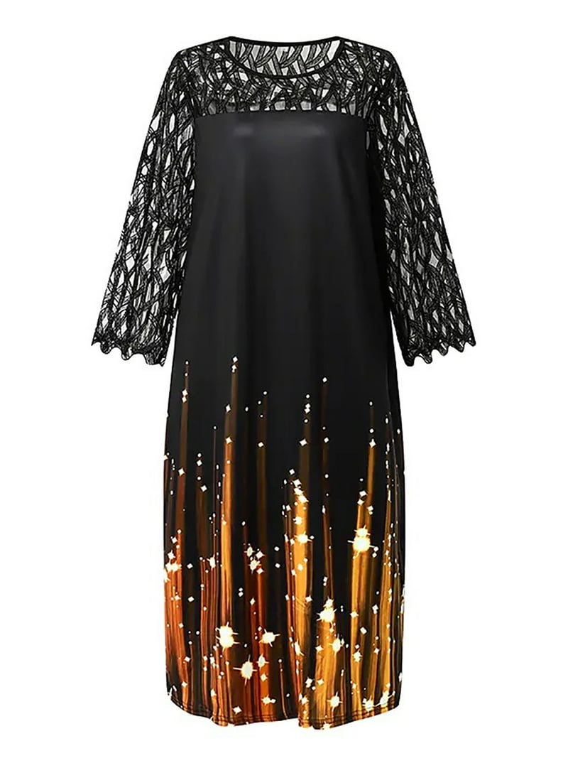 Enwejyy Women Party Cocktail Formal Dress Ball Gown Colorblock 3/4 Sleeve Lace A-Line Dress Plus Size