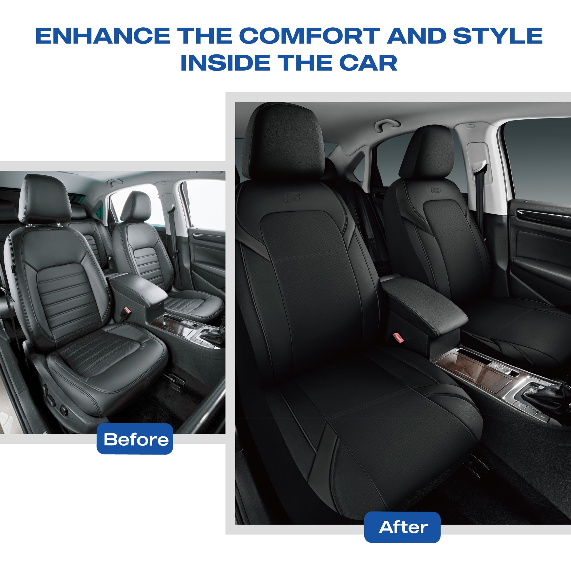 Skechers Premium Leather Car Seat Cover – Front Seat, Durable, Breathable, Universal Fit for Cars, SUVs, and Trucks - Black