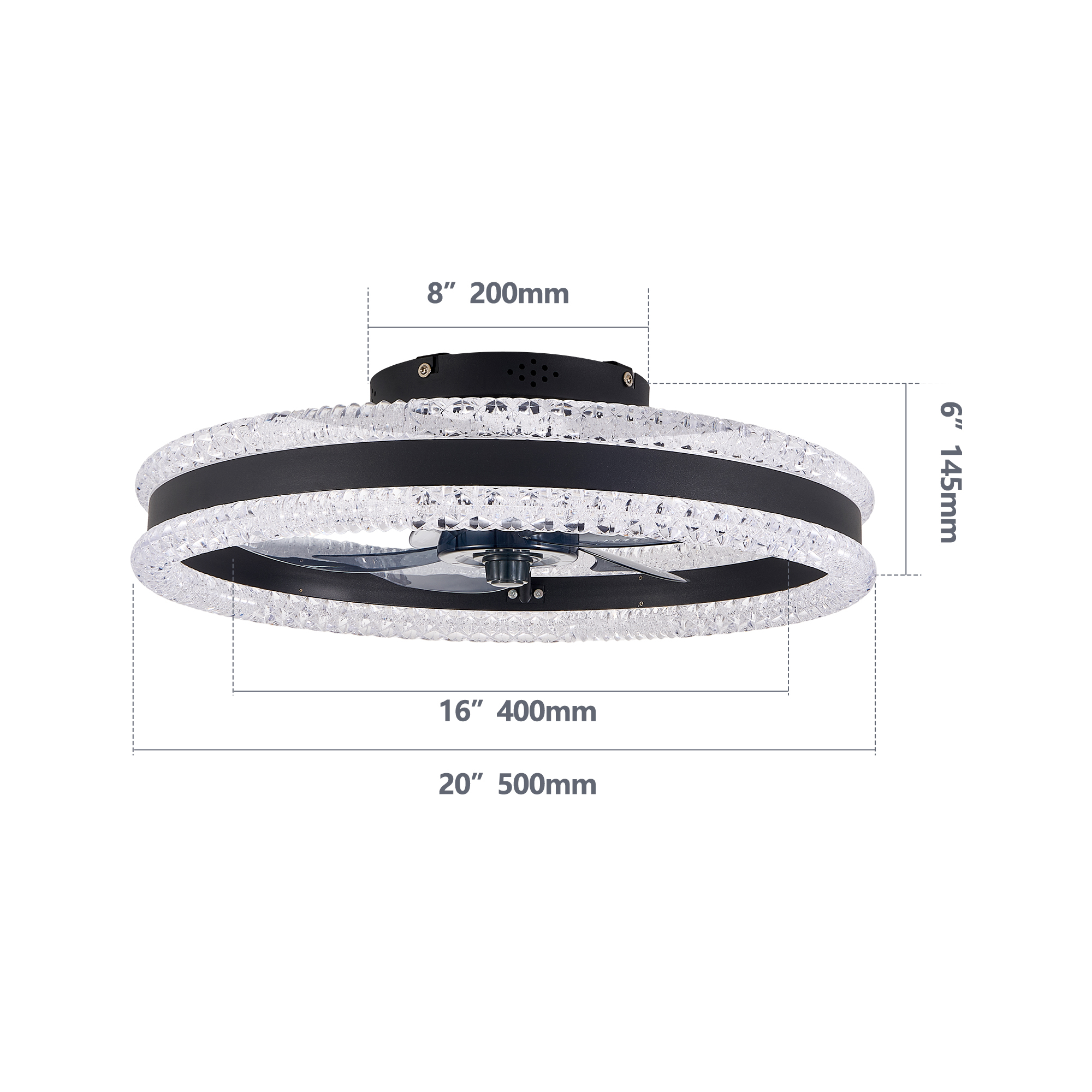 Leumius 20" Luxury Double Ring LED Ceiling Fan with Light, Modern Flush Mount Design, Hidden Blades, Dimmable Lighting & Remote Control, Low Profile Silent Fan for Bedroom, Living Room Black