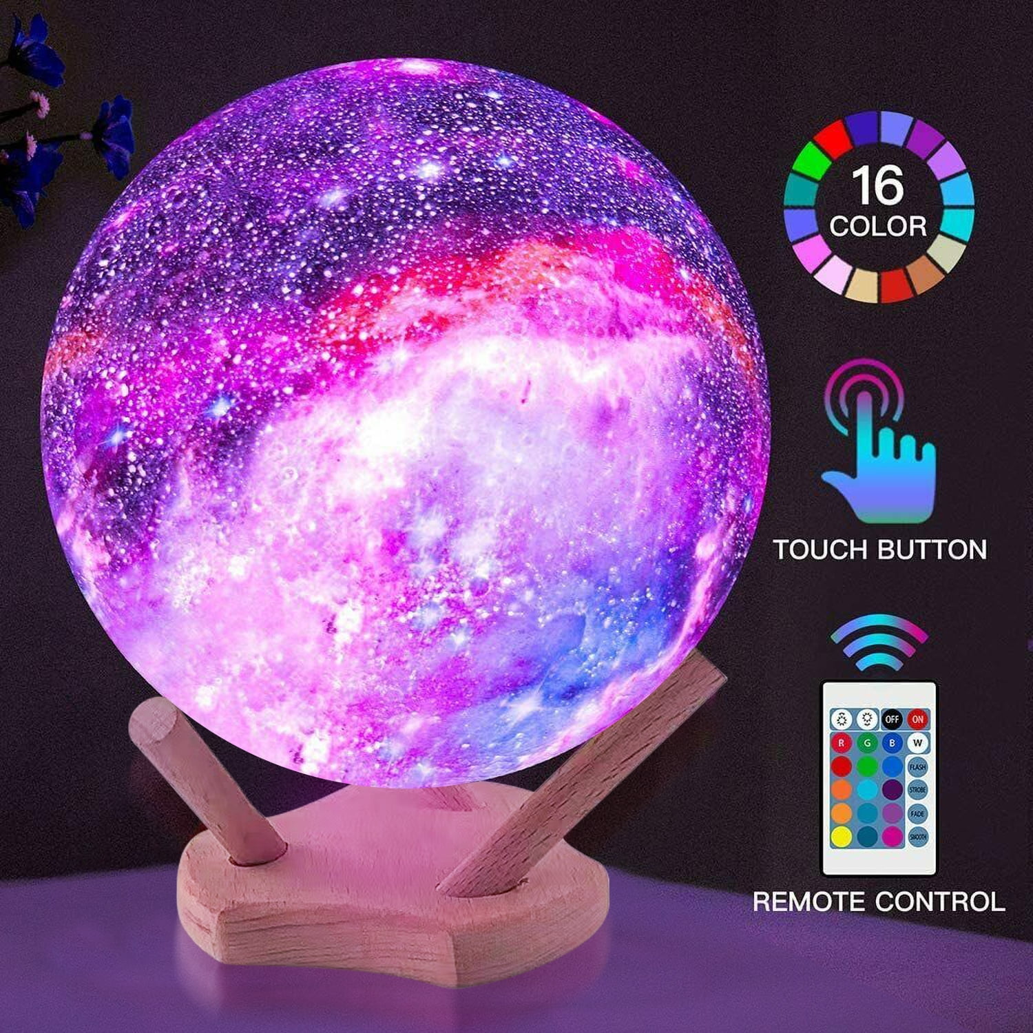 noget Syd Tentacle GOODWORLD Moon Lamp, LED 3D Print Moon Night Light, 16 Colors RGB Moon Light  with Stand & Remote Control, Remote & Touch Control USB Lamp, for Kids  Friends Lover Birthday Gifts, (4/6
