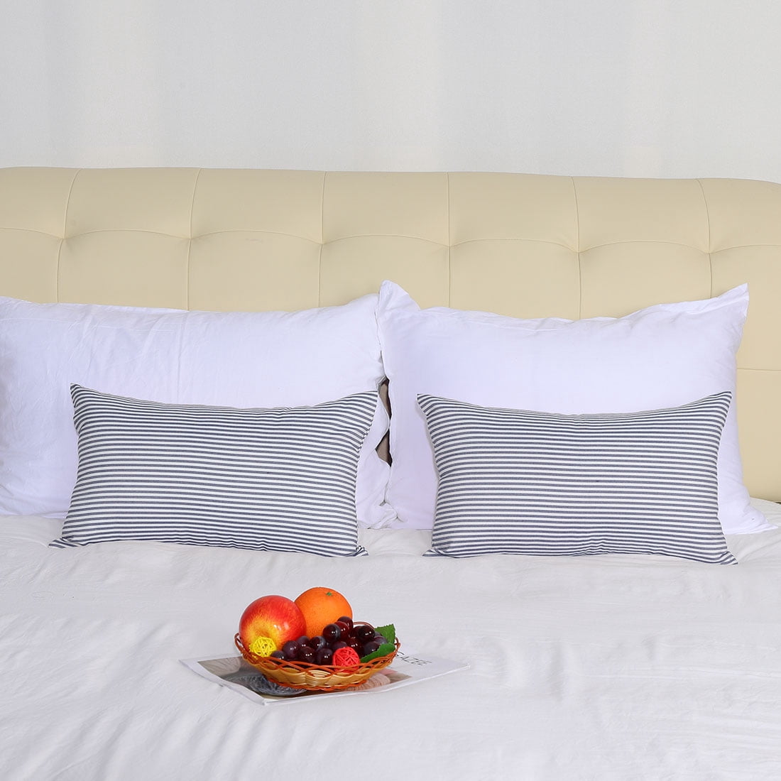 Unique Bargains Canvas Decorative Throw Pillow Cover 2-Pack Blue and White 12" x 20"