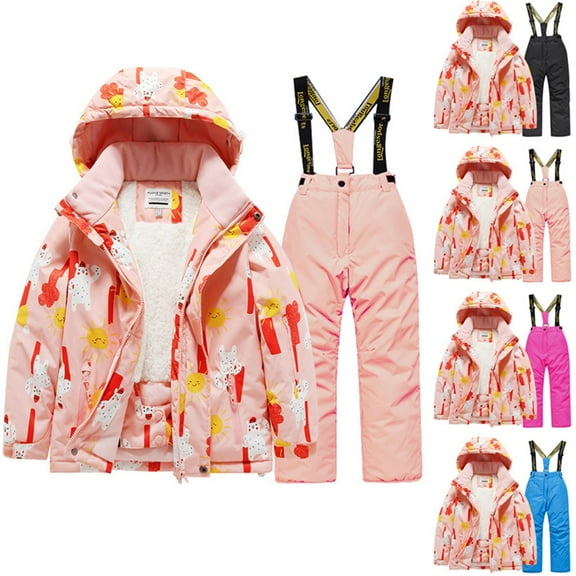 guisaled Girls Snowsuit Set Hooded Fleece Lined Camo Winter Jackets and Snow Bib Pants 2 Piece Ski Suits Waterproof Windproof Insulated Snow Suits