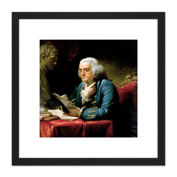 Martin Portrait Founding Father Benjamin Franklin Painting 8X8 Inch Square Wooden Framed Wall Art Print Picture with Mount
