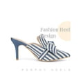 thumbnail image 3 of BLISSFUL STEP Bow Stripe Pointed Toe Stiletto Heel Mules for Women Light Blue 11, 3 of 6
