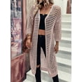 thumbnail image 5 of Women'S Hollow Out 3/4 Sleeve Open Front Knit Cardigan Long Sweater Tops Pale Pinkish Gray XXL, 5 of 7
