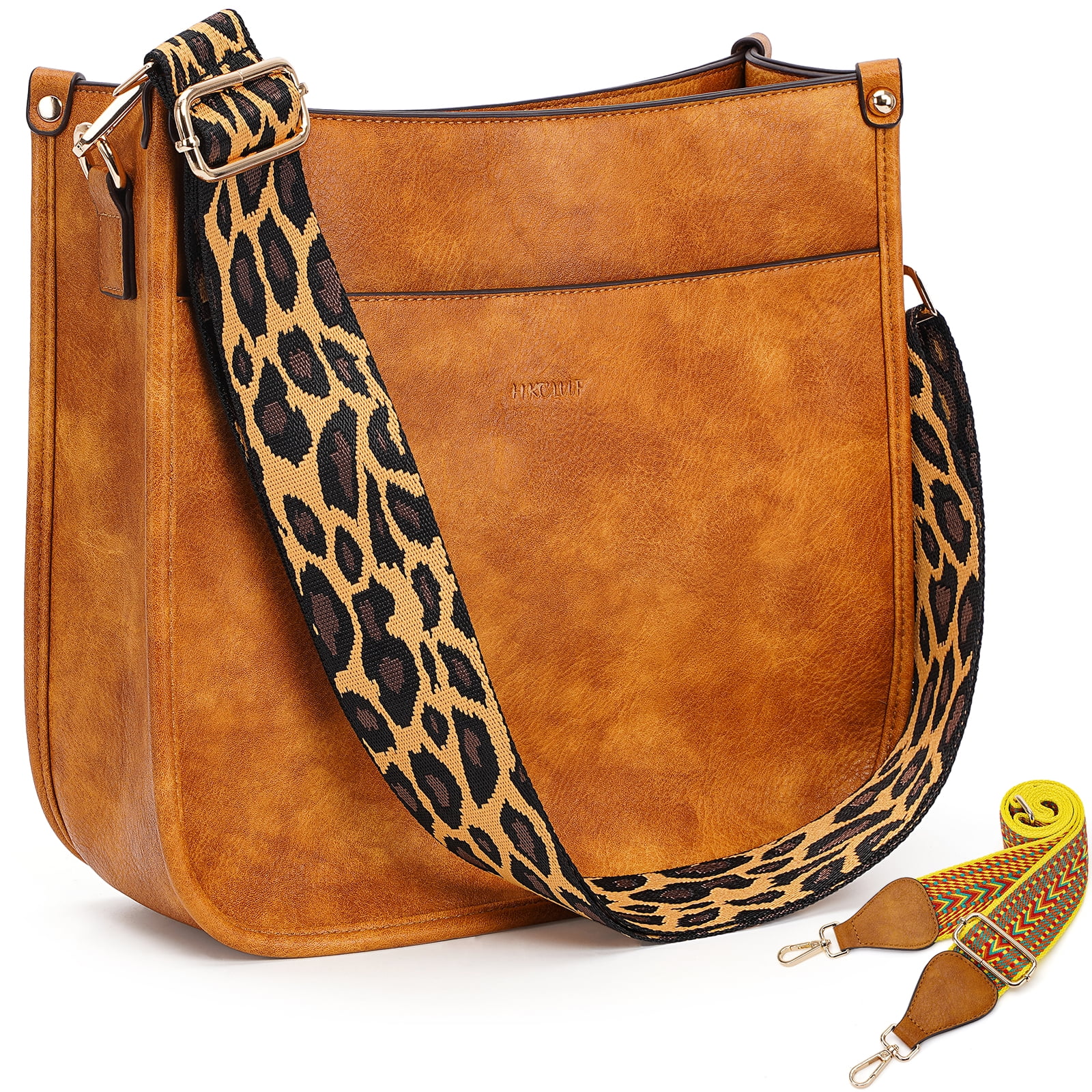 HKCLUF Women s Crossbody Travel Bag Designer Leather Hobo Handbag with 2 Adjustable Leopard
