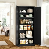 AUHUP Pantry Cabinet with 5 Adjustable Shelve, 71"H Black Metal Storage Cabinet for Kitchen, Dining Room, Living Room