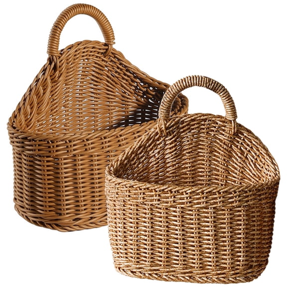 COOPHYA 2-Pack Light Brown Wall Hanging Basket Organizer, Mounted Storage Bins for Kitchen, Pantry, Bathroom and Home Decor