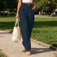 thumbnail image 5 of cocolona Womens Casual High Waist Pleated Dress Pants Elastic Waist Straight Wide Leg Commute Work Pants with Pockets, 5 of 5