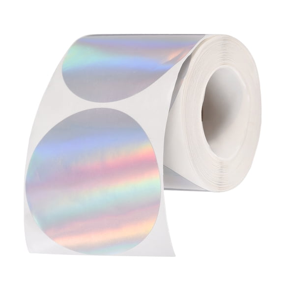 Uxcell Round Thermal Label, (2 x 2 Inch, Silver) (200 PCS), Self-Adhesive Holographic Thermal Printer Sticker Circle Direct Printer Label, Suit for - Business /Shipping/Barcodes