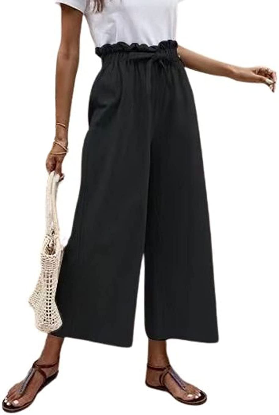 HangNiFang Womens Cotton Linen Thin Paper Bag Waist Adjustable Tie Belt  Pants(0080-Black-XL) price in UAE | Amazon UAE | kanbkam