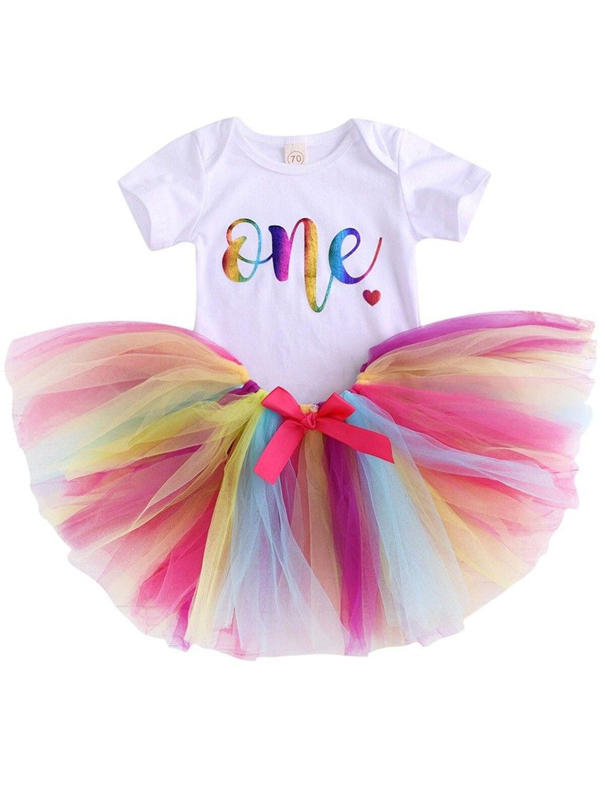Baby Girls 1st Birthday Outfit Flutter Sleeve Romper Star Tulle Skirt 3pcs Set