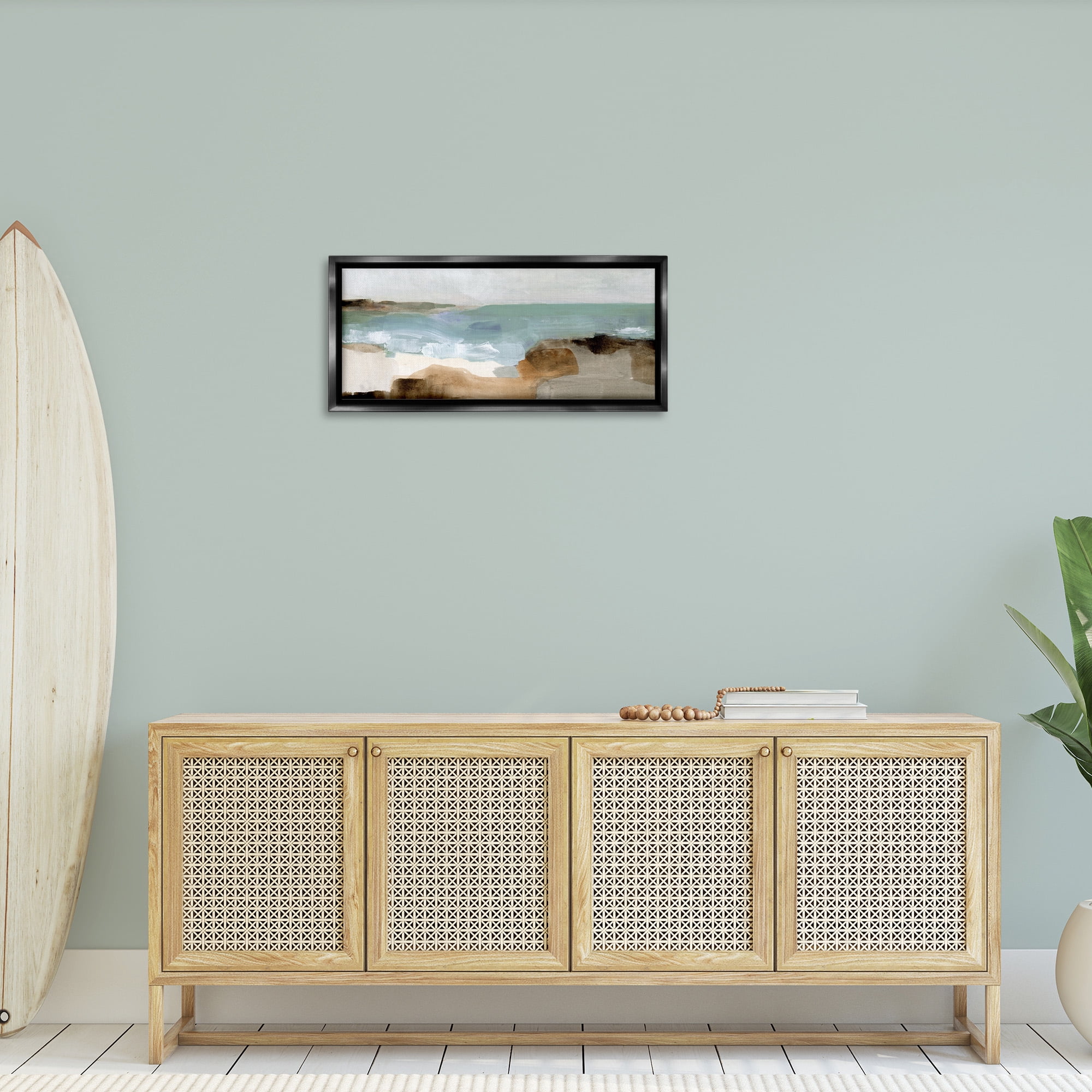Stupell Industries Abstract Ocean Wave Landscape Abstract Painting Black Floater Framed Canvas Art Print Wall Art, 31 x 14