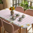 thumbnail image 3 of Blue Easter Bunny Table Cloths for 5 Foot Rectangle Tables, Spring Daisy Modern Pink Buffalo Plaid Patio Waterproof Elastic Fitted Tablecloths, Washable Rectangular Table Cover for Camping, 3 of 8