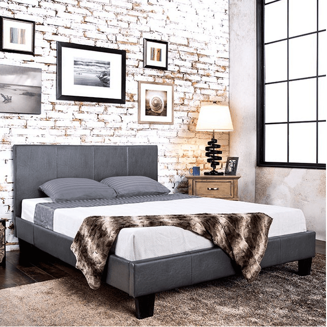 Furniture of America Mellie Faux Leather Bed, Eastern King, Gray