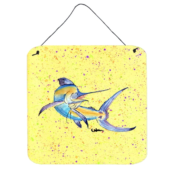 Blue Marlin on Yellow Wall or Door Hanging Prints