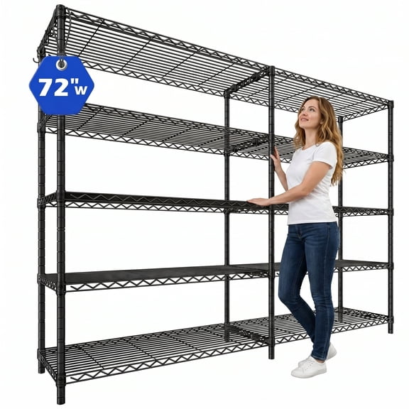 TrumanPick 72"W Adjustable Storage Shelves 76"H Wire Shelving Unit 5 Tier Garage Shelving Steel Shelf Heavy Duty Organizer Rack for Pantry Kitchen Basement, 16"D x 76"