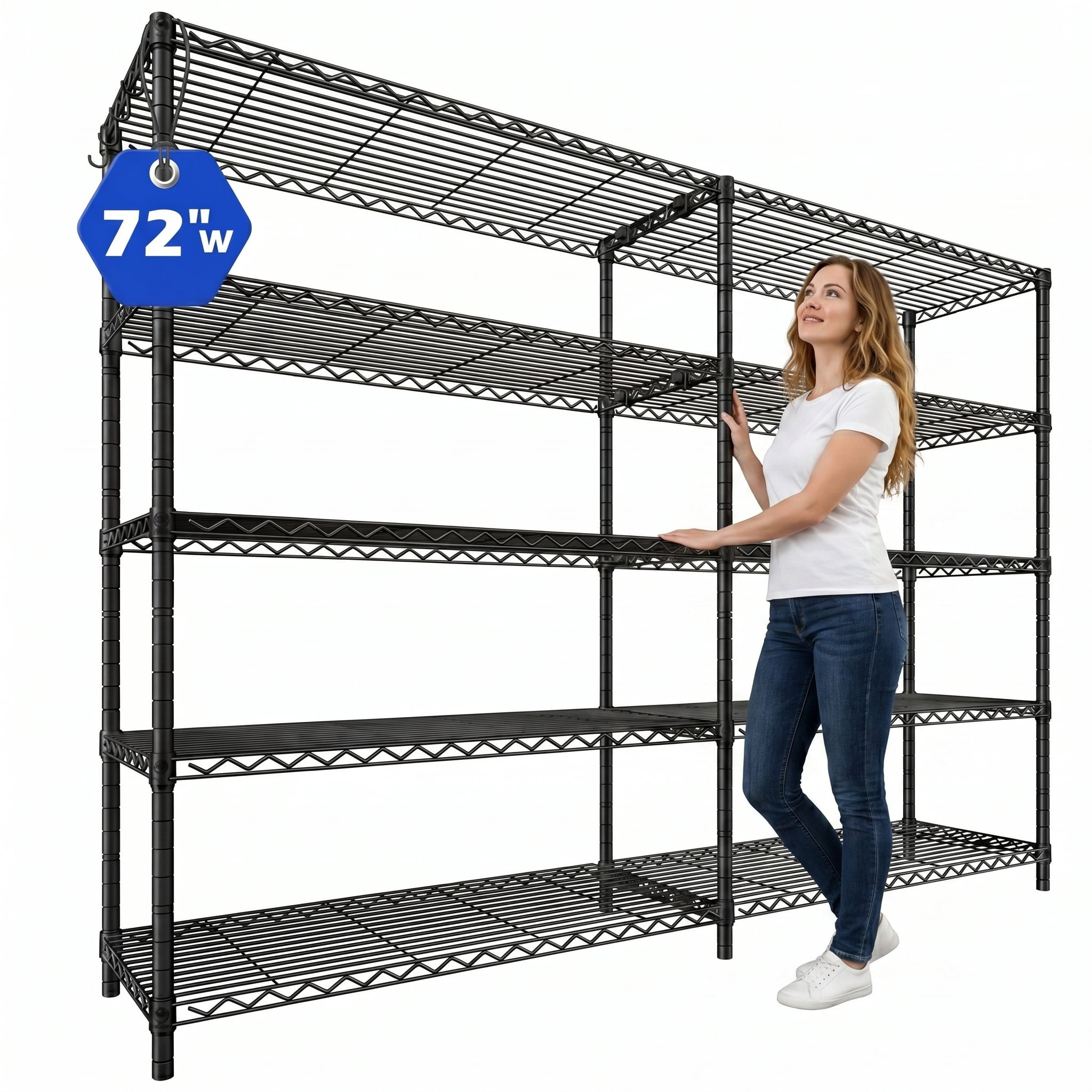 TrumanPick 72"W 5-Tier Wire Shelving Unit, 76"H, Black