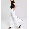 thumbnail image 3 of Women's Straight-Leg Pleated High Rise Asymmetrical Pants Linen White 4, 3 of 4