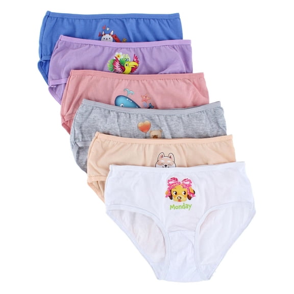 Mamia Girl's Cotton Animal Days of the Week Bikini Panty (6 Pack)