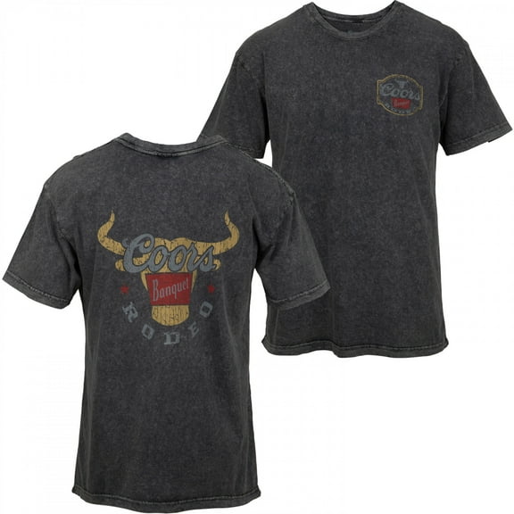 Coors Banquet Rodeo Long Horns Logo Distressed Front and Back T-Shirt-Large