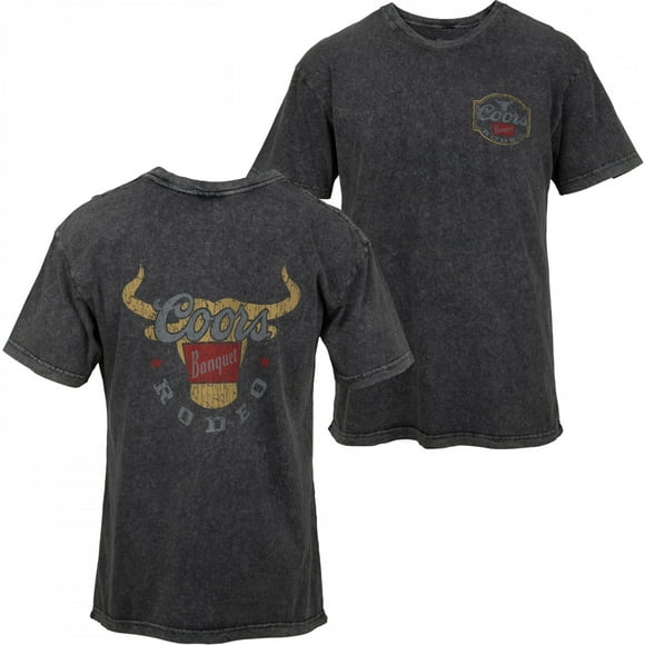 Coors Banquet Rodeo Long Horns Logo Distressed Front and Back T-Shirt-2XLarge