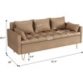thumbnail image 3 of GAOMON Faux Leather 3-Seater Sofa with Lift-Up Storage, Hand-Stitched Cushion, and Gold Metal Legs – Elegant Modern Couch for Living Room, Office, or Apartment, Light Brown, 3 of 6