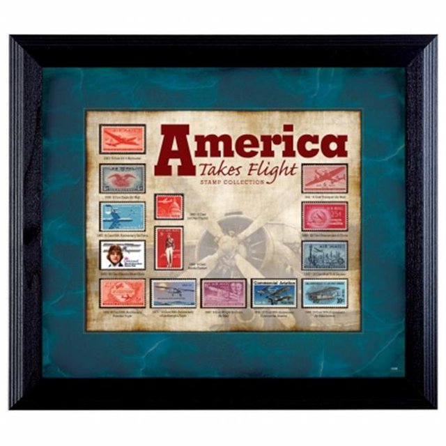 UPM Global LLC 12389 America Takes Flight Stamp Collection in Wall Frame