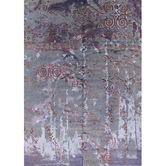 Ahgly Company Indoor Rectangle Mid-Century Modern Purple Purple Oriental Area Rugs, 8' x 10'